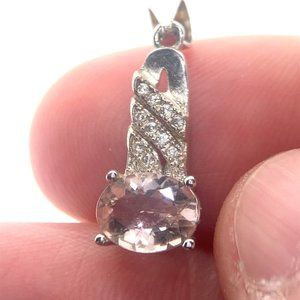 Morganite 1.10ct Platinum Finish Solid 925 Sterling Silver Pendant